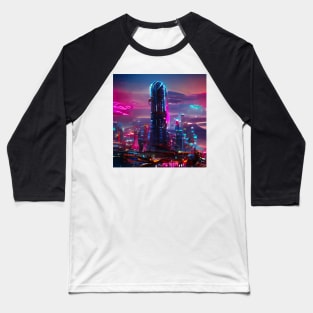 Cyberpunk Aesthetic Skyscraper Baseball T-Shirt